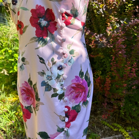 Adrianna Papell Pink Multi-Color V-Neck Flor Mermaid Hem Dress Size 10 - Picture 3 of 12